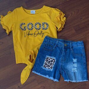“Good Vibes & Wild Strides” Denim Matching Denim Short Set